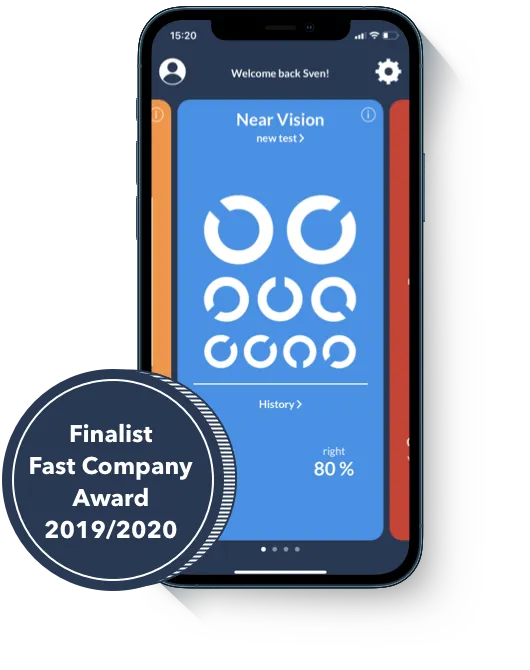 Vision test app on a smartphone, Fast Company Award finalist 2019/2020