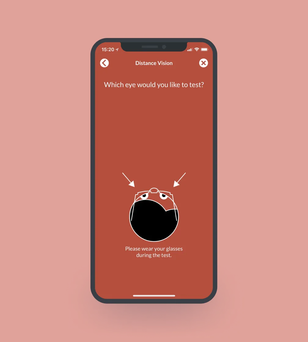 Distance vision test in the app