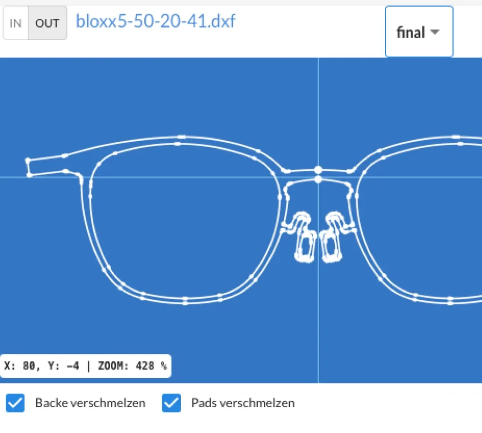 Technical frame drawing generated for production
