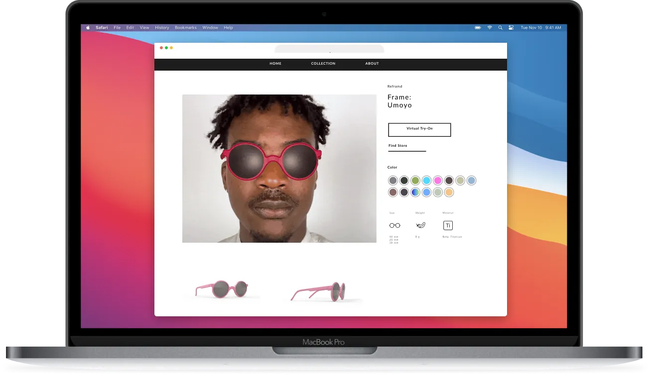 Web virtual try-on shown on a laptop