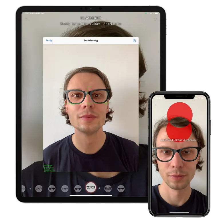 PD measurement in the app on tablet and phone