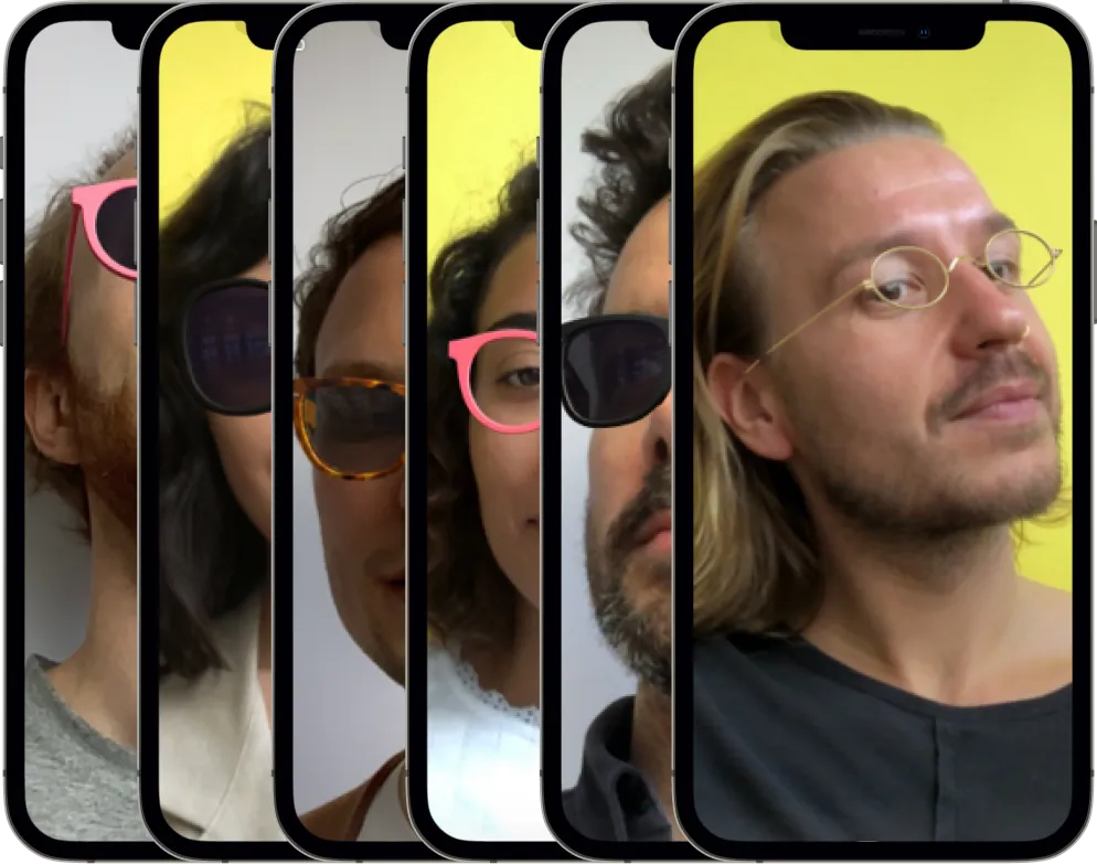 Several phones showing social media try-on filters