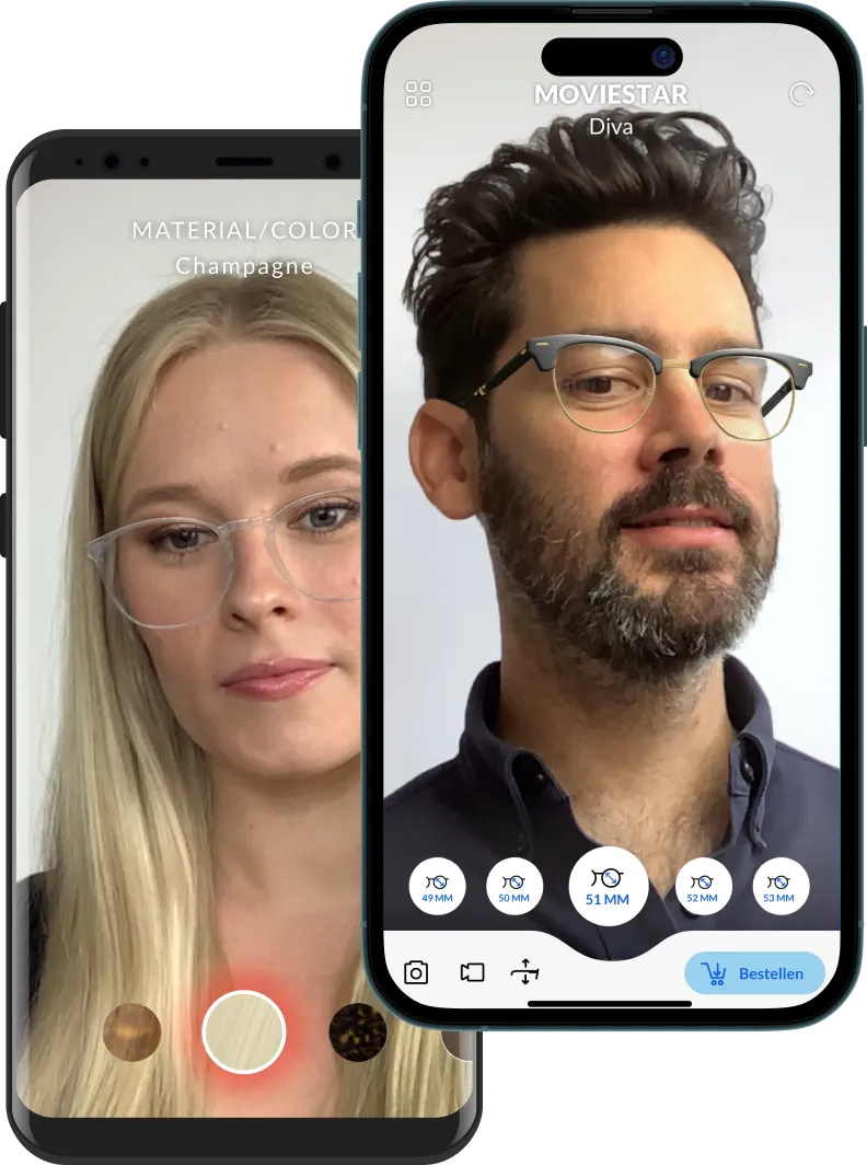 Two smartphones showing a virtual try-on app