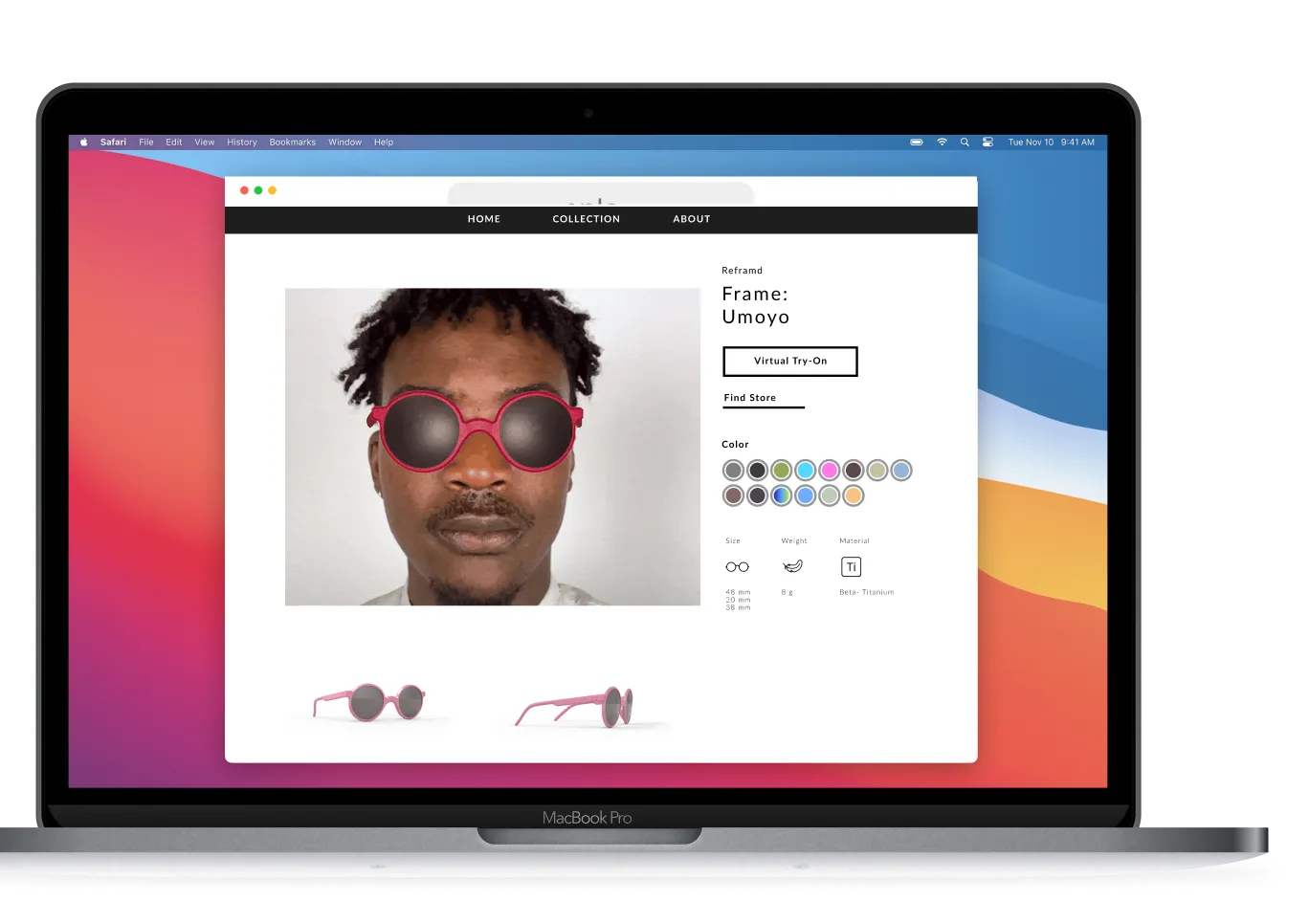 Web virtual try-on running in a browser on a laptop